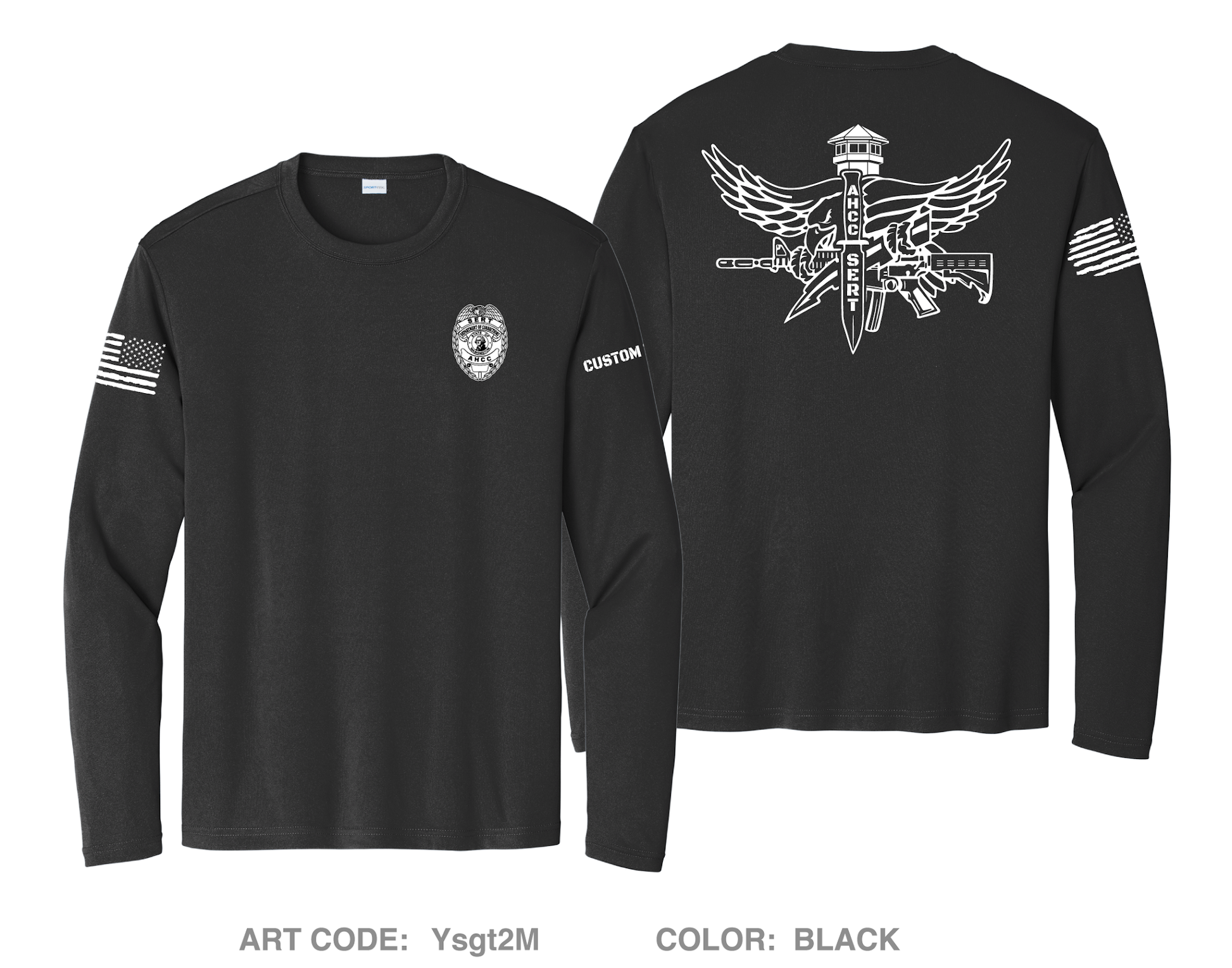 CUSTOM WA Department of Corrections AHCC SERT Hi-Tech Performance Unisex LS Tee - Ysgt2M