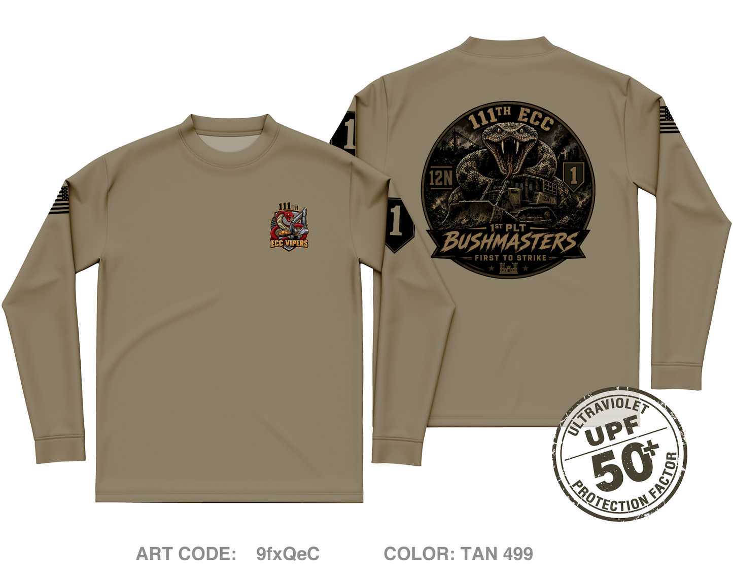 111th ECC 1st Platoon Bushmasters Core Men's UPF 50+ Performance LS Tee - 9fxQeC