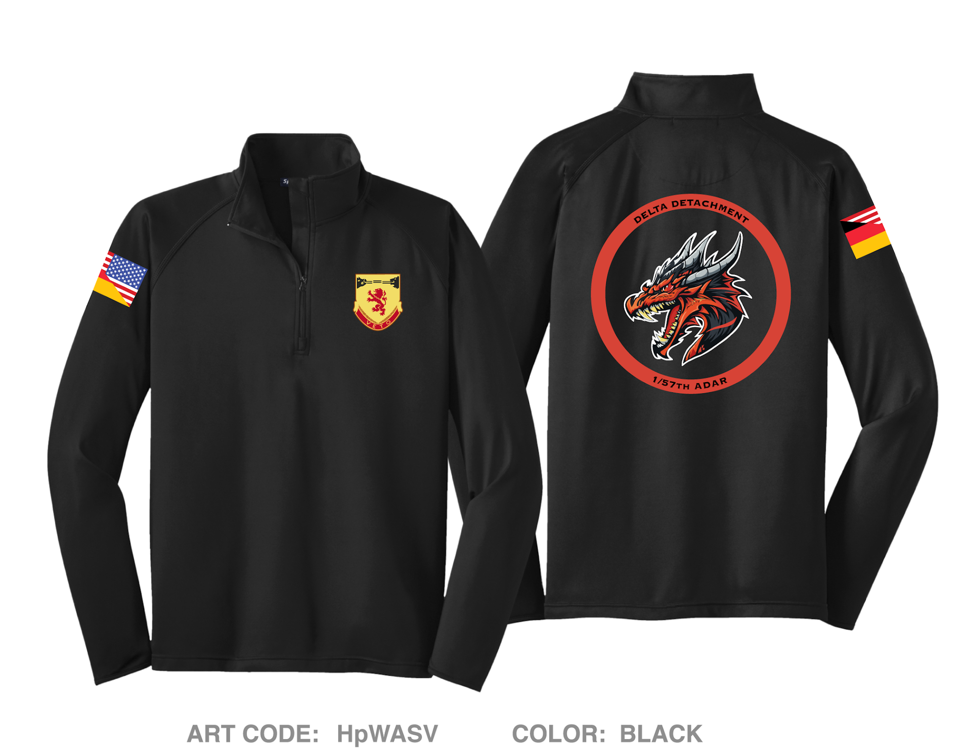 1/57th ADAR DELTA DETACHMENT Hi-Tech Performance Quarter-Zip Fleece Jacket - HpWASV