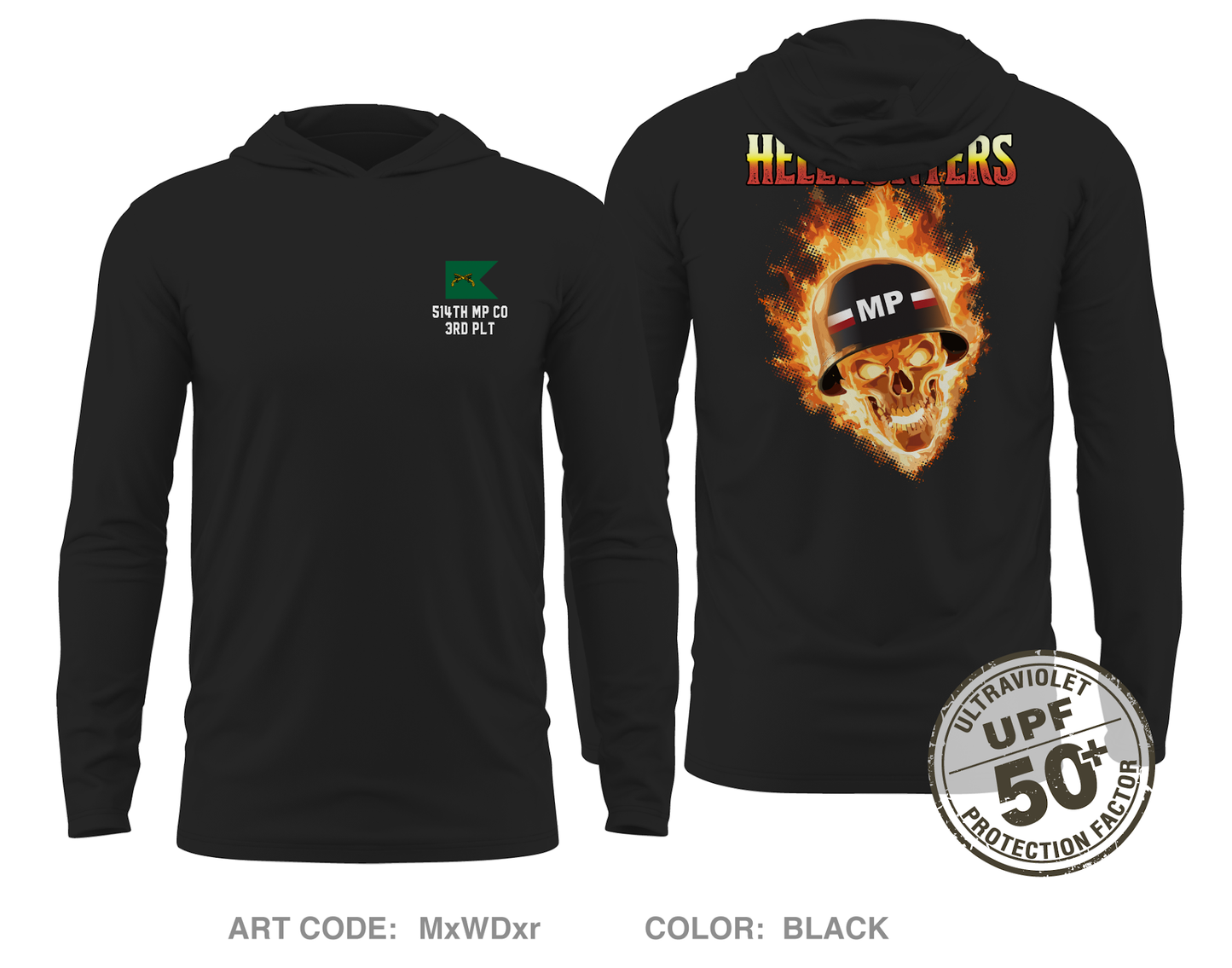 Hellhunters Fundraising Collection Core Men's UPF 50+ Hooded Performance LS Tee - MxWDxr