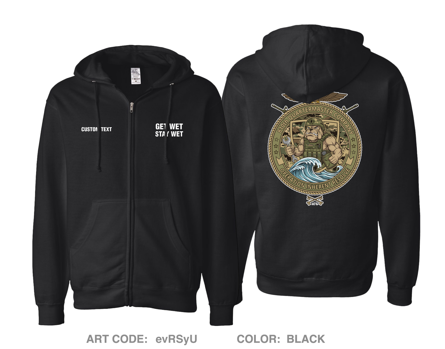 CUSTOM 810th Quartermaster Company Comfort Unisex Cotton Blend Full-Zip Hooded Sweatshirt - evRSyU