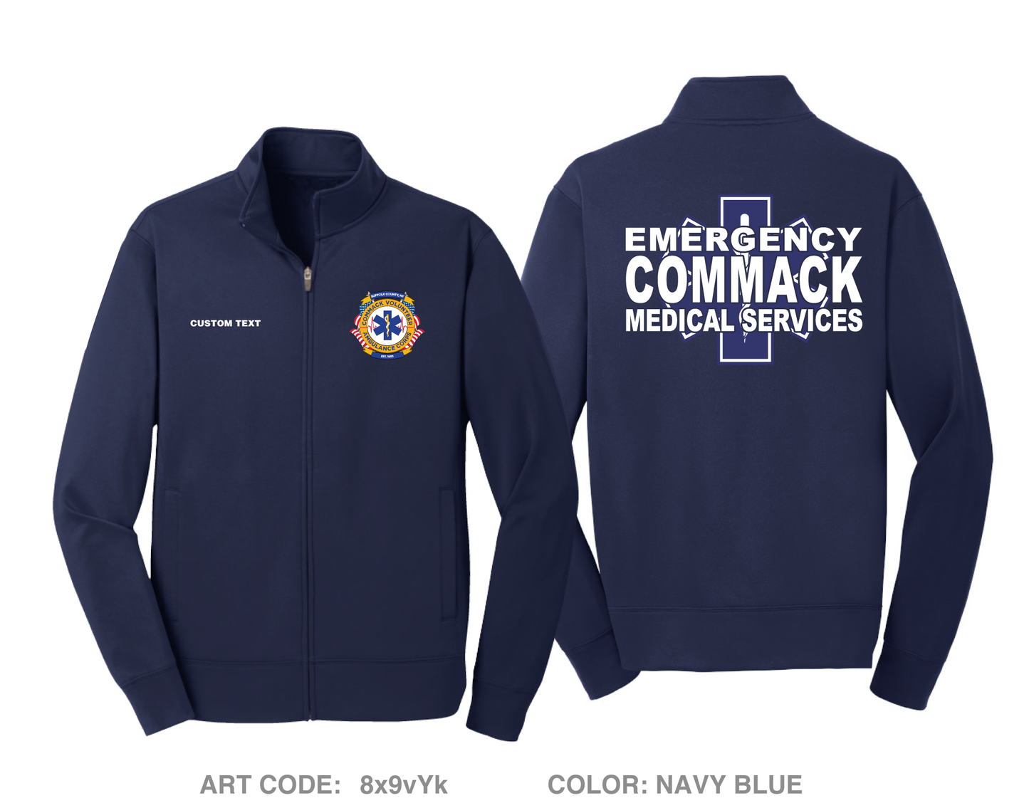CUSTOM Commack Volunteer Ambulance Hi-Tech Performance Full-Zip Fleece Jacket - 8x9vYk