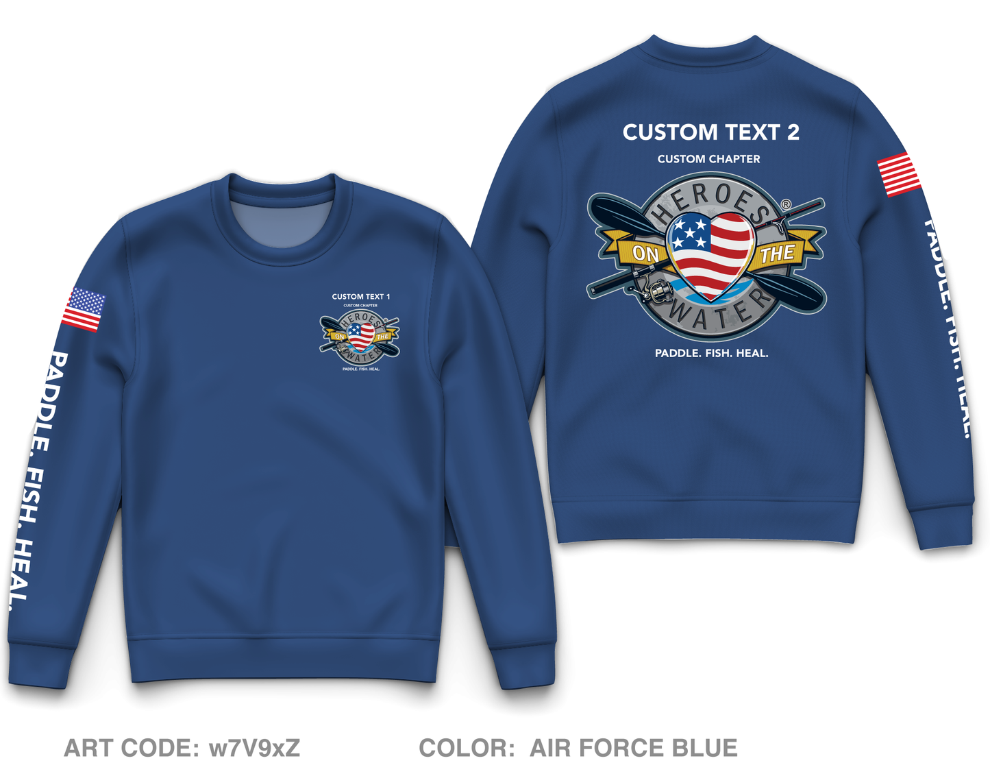CUSTOM Heroes on the Water National Core Men's Crewneck Performance Sweatshirt