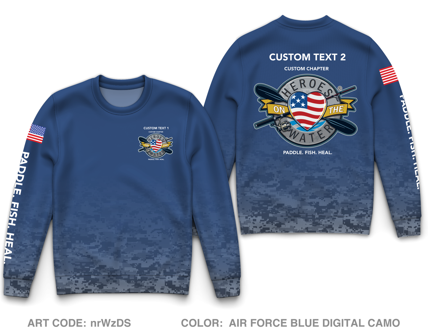 CUSTOM Heroes on the Water National Core Men's Crewneck Performance Sweatshirt - Digital Camo