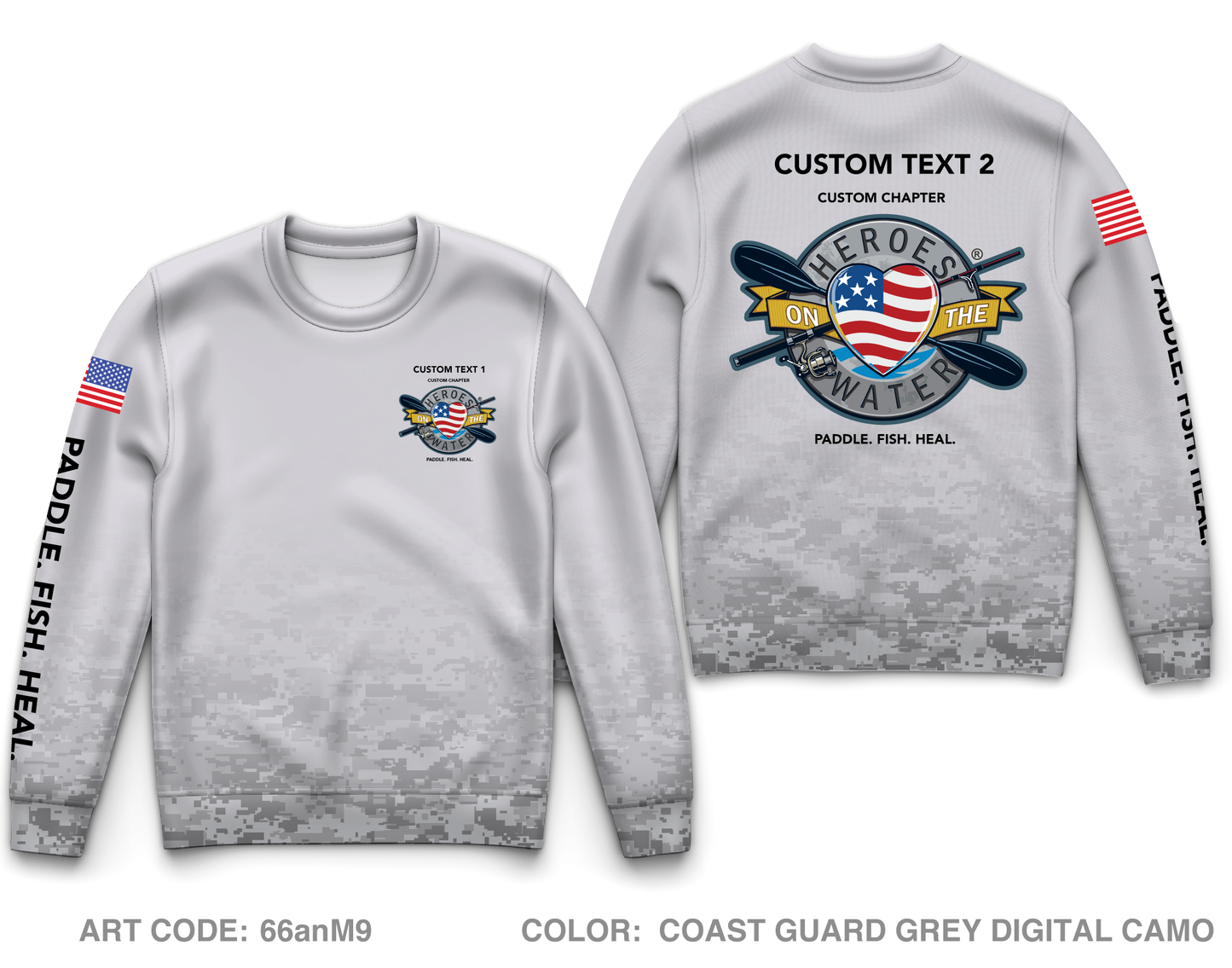 CUSTOM Heroes on the Water National Core Men's Crewneck Performance Sweatshirt - Digital Camo