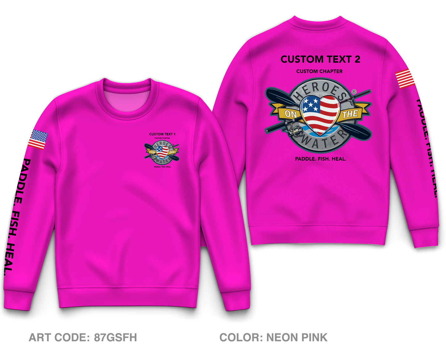 CUSTOM Heroes on the Water National Core Men's Crewneck Performance Sweatshirt - Neon