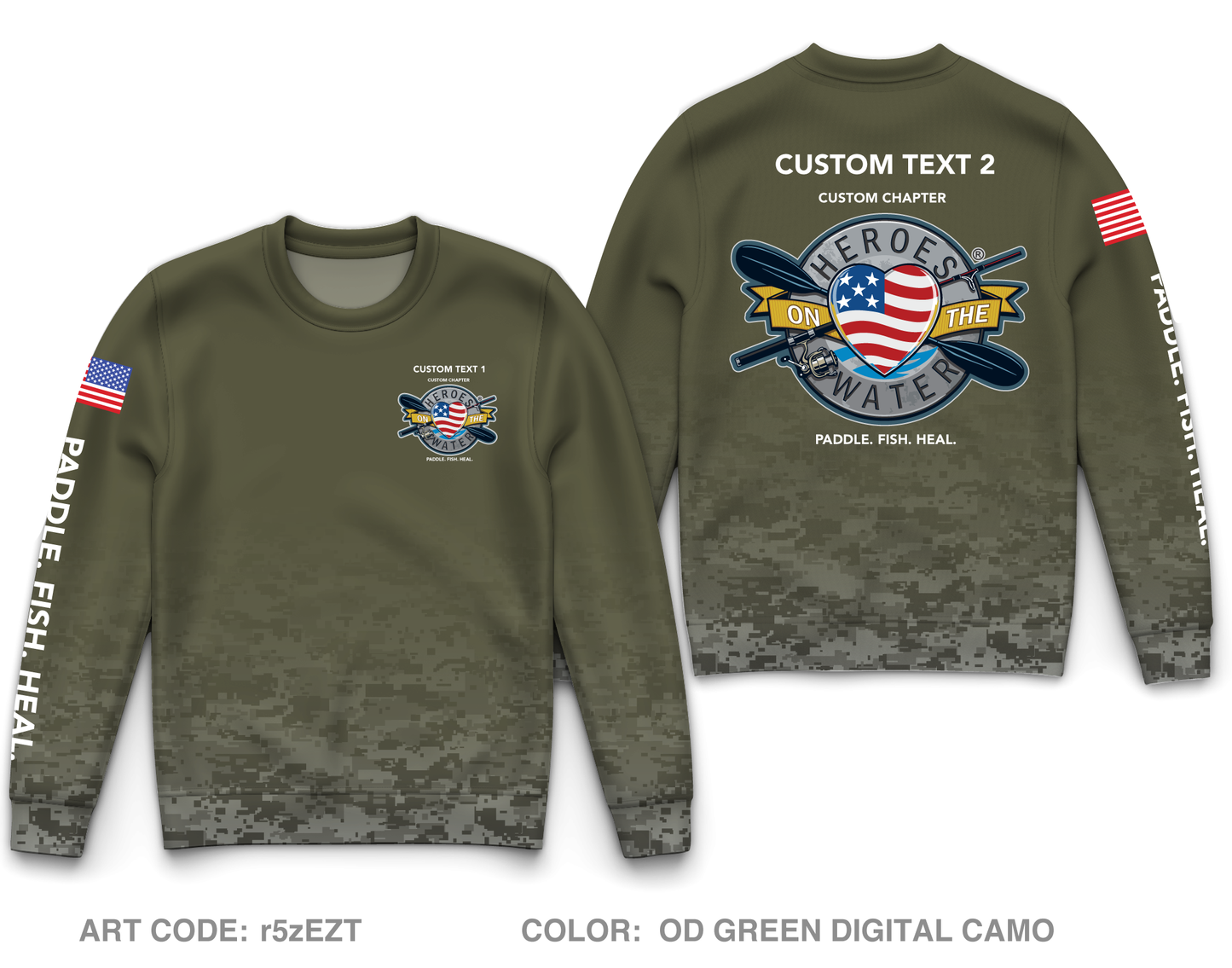 CUSTOM Heroes on the Water National Core Men's Crewneck Performance Sweatshirt - Digital Camo