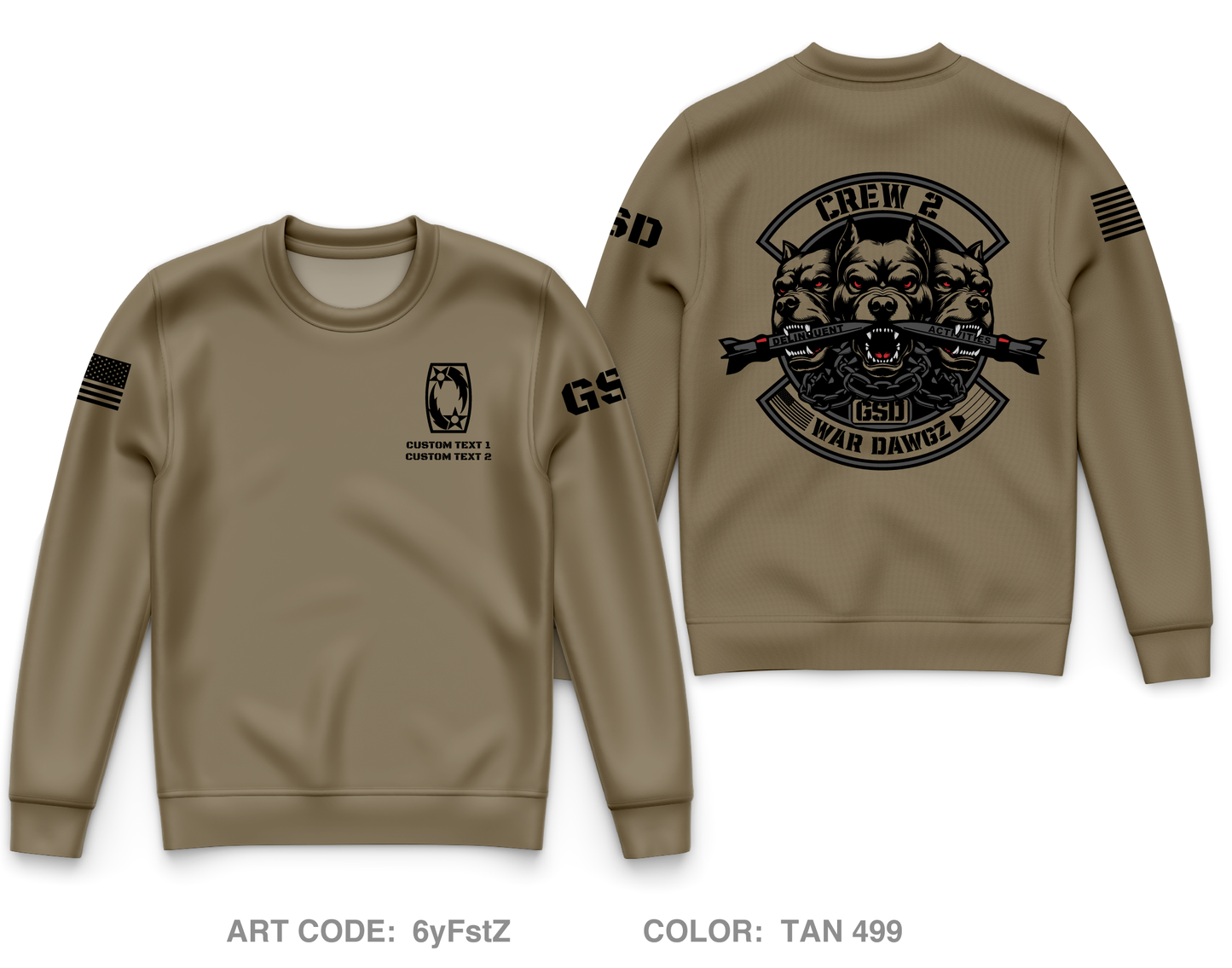 CUSTOM B 1-44 Crew 2 War Dawgz Core Men's Crewneck Performance Sweatshirt - 6yFstZ