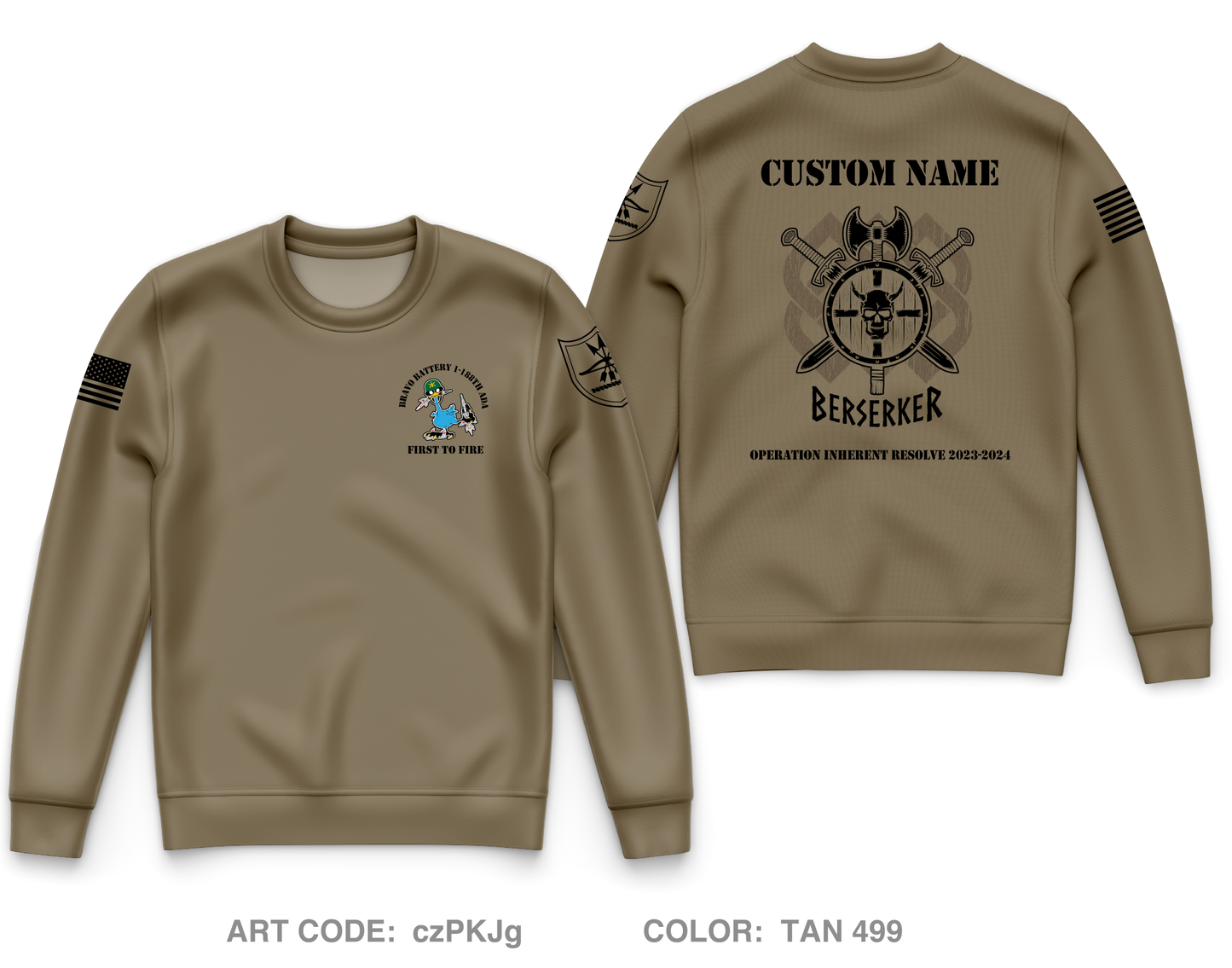 Custom B BAttery 1-188th ADA Core Men's Crewneck Performance Sweatshirt - czPKJg