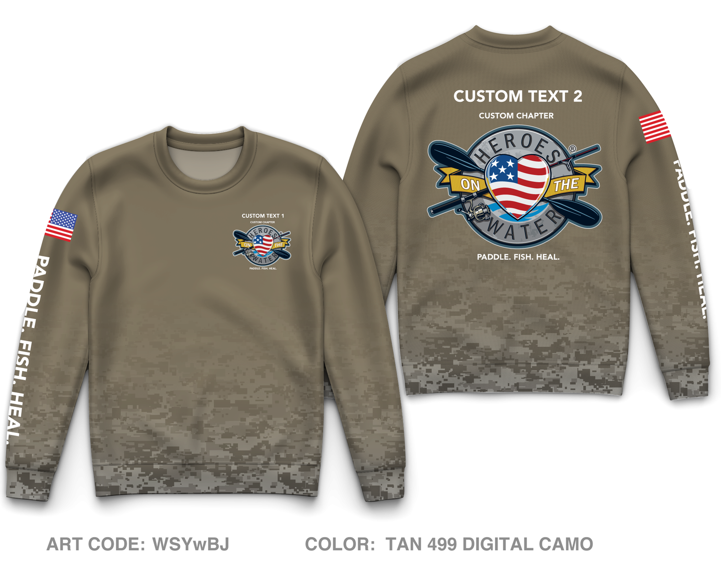 CUSTOM Heroes on the Water National Core Men's Crewneck Performance Sweatshirt - Digital Camo