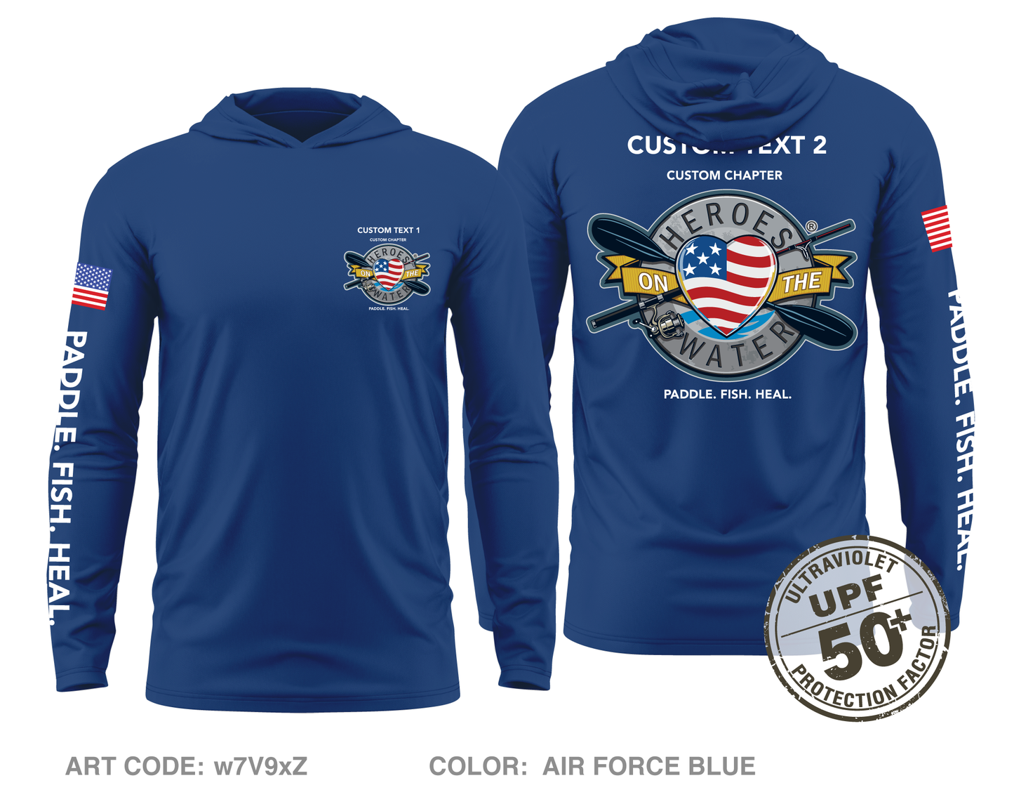 CUSTOM Heroes on the Water National Core Men's UPF 50+ Hooded Performance LS Tee