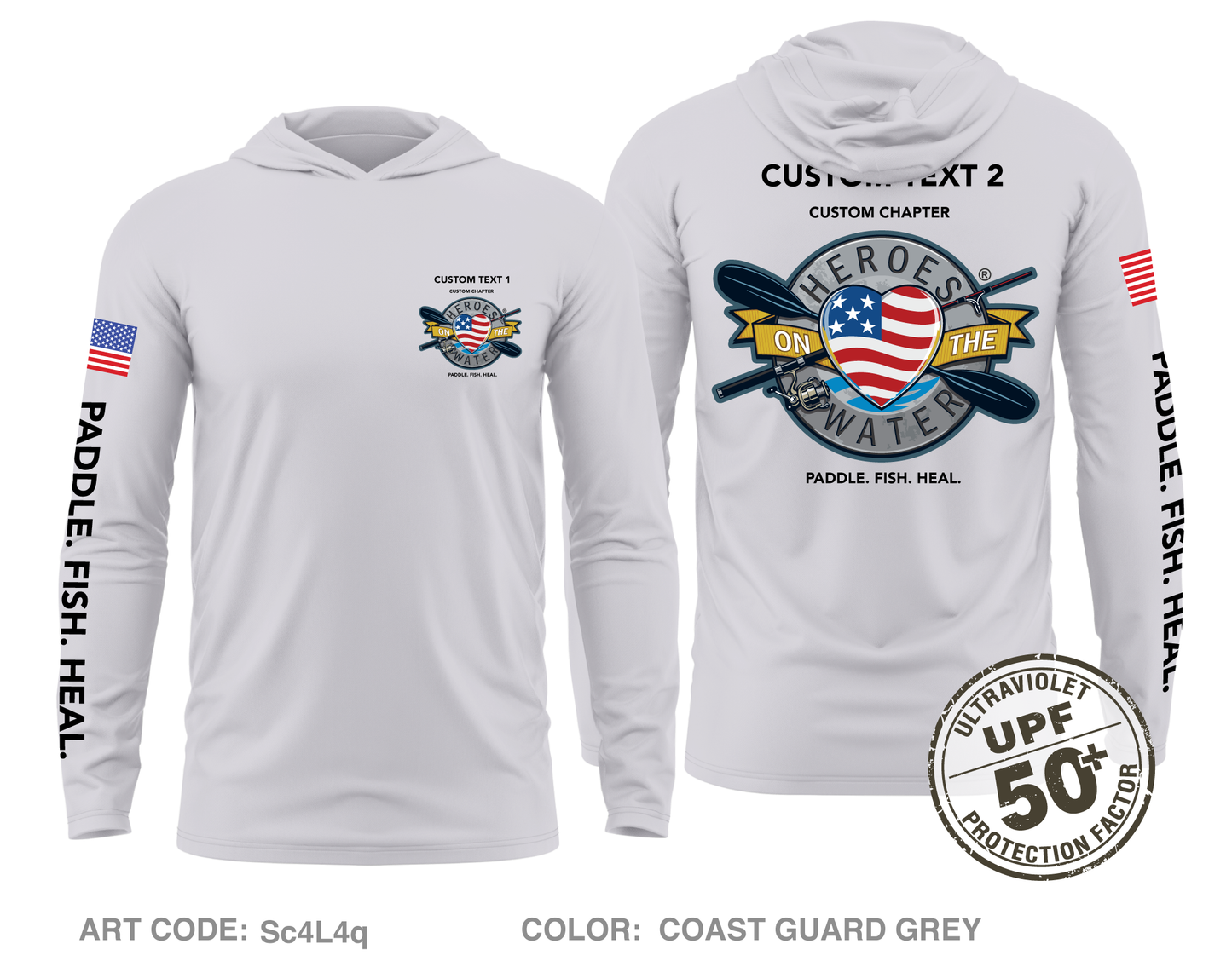 CUSTOM Heroes on the Water National Core Men's UPF 50+ Hooded Performance LS Tee