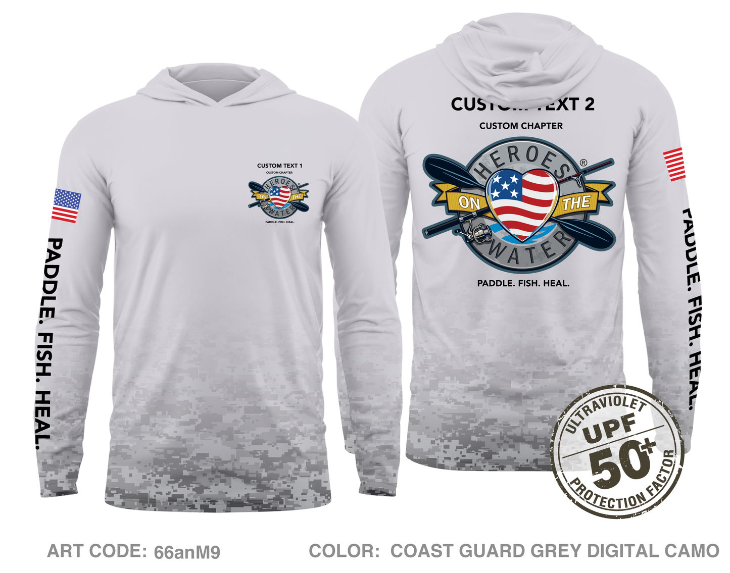 CUSTOM Heroes on the Water National Core Men's UPF 50+ Hooded Performance LS Tee - Digital Camo