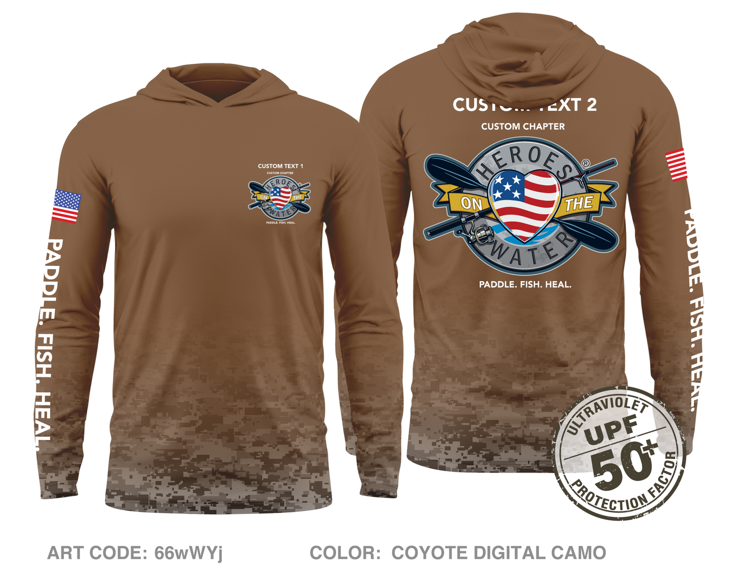 CUSTOM Heroes on the Water National Core Men's UPF 50+ Hooded Performance LS Tee - Digital Camo