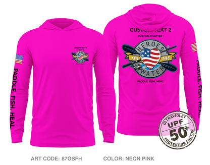 CUSTOM Heroes on the Water National Core Men's UPF 50+ Hooded Performance LS Tee - Neon