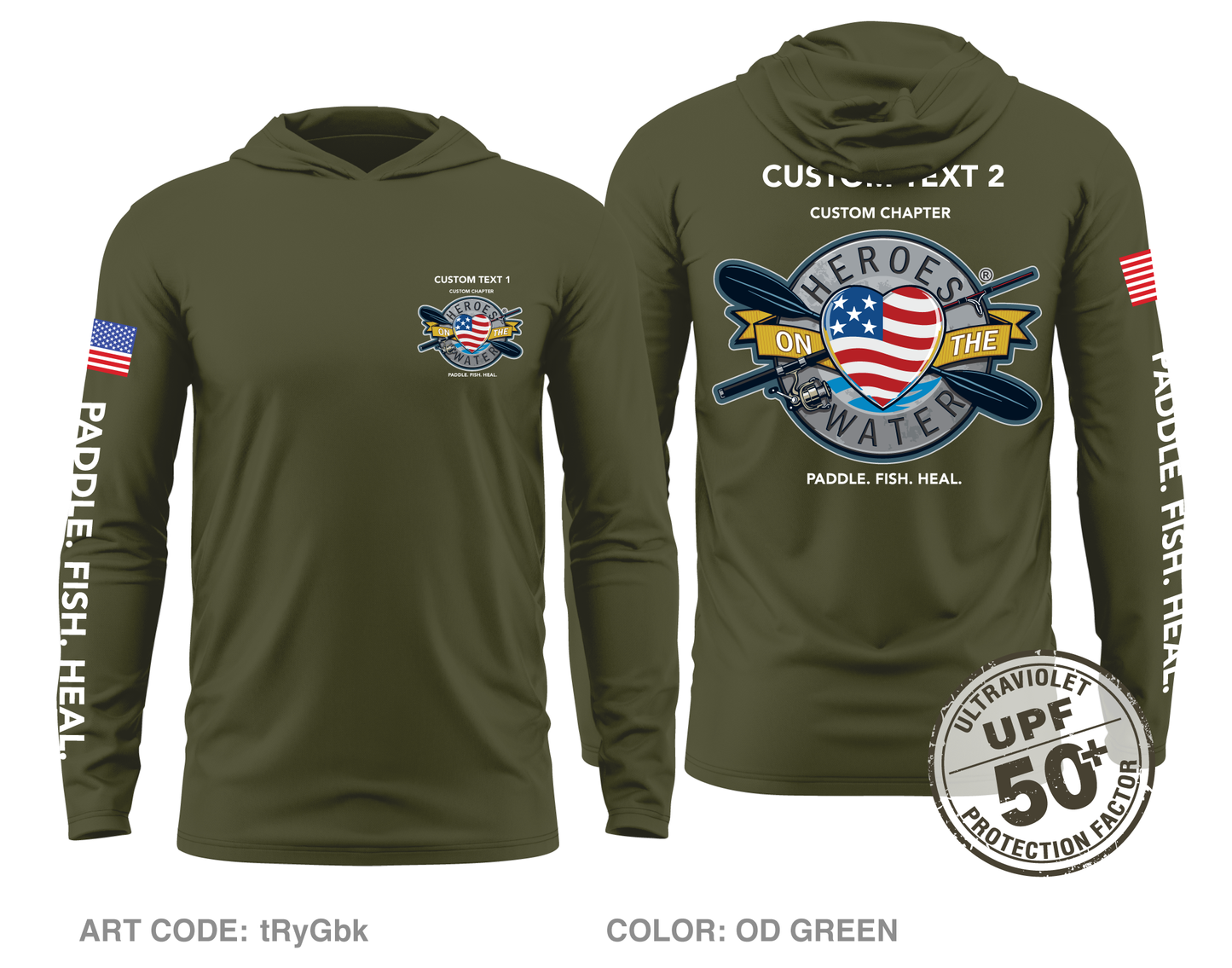 CUSTOM Heroes on the Water National Core Men's UPF 50+ Hooded Performance LS Tee