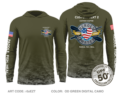 CUSTOM Heroes on the Water National Core Men's UPF 50+ Hooded Performance LS Tee - Digital Camo