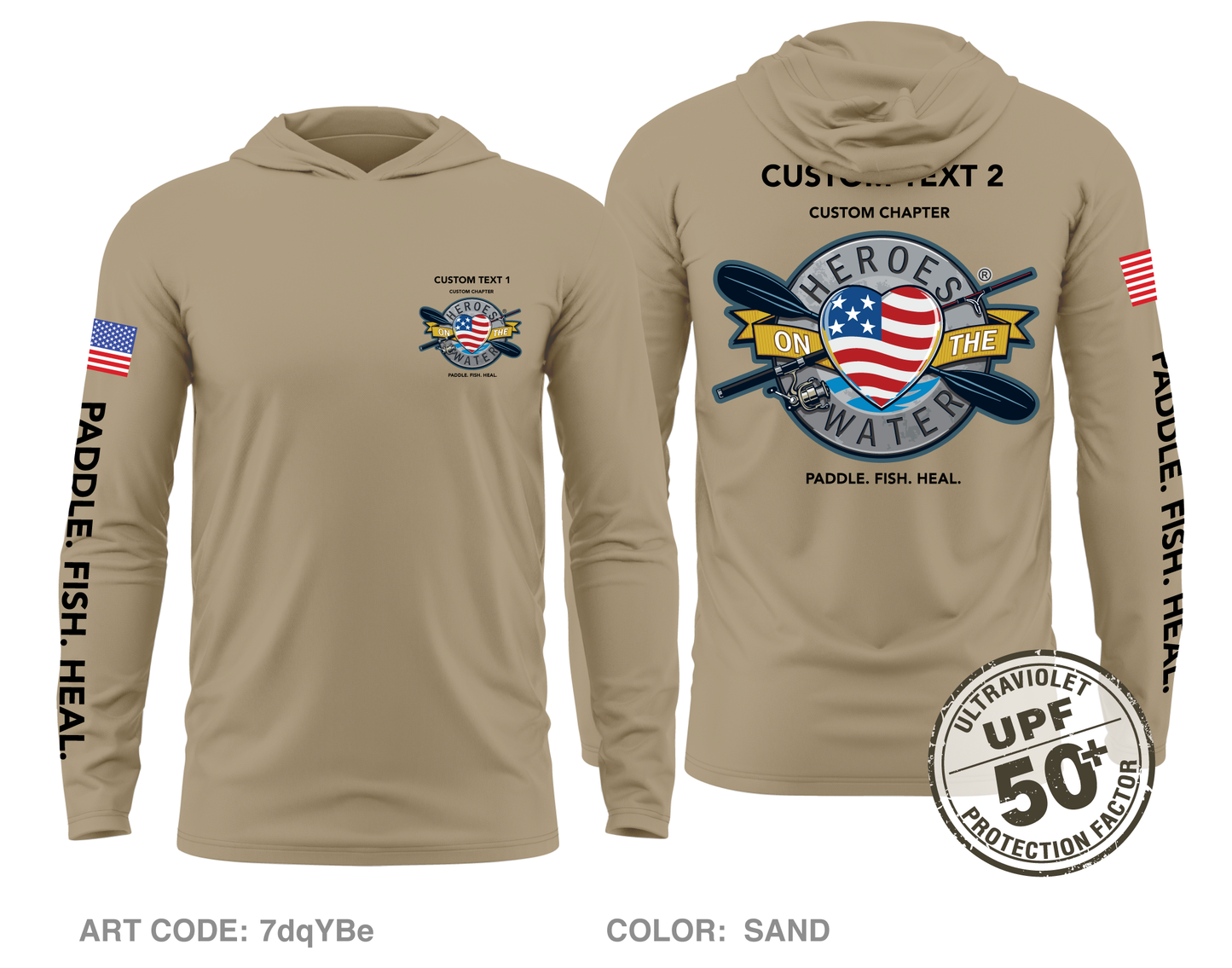 CUSTOM Heroes on the Water National Core Men's UPF 50+ Hooded Performance LS Tee