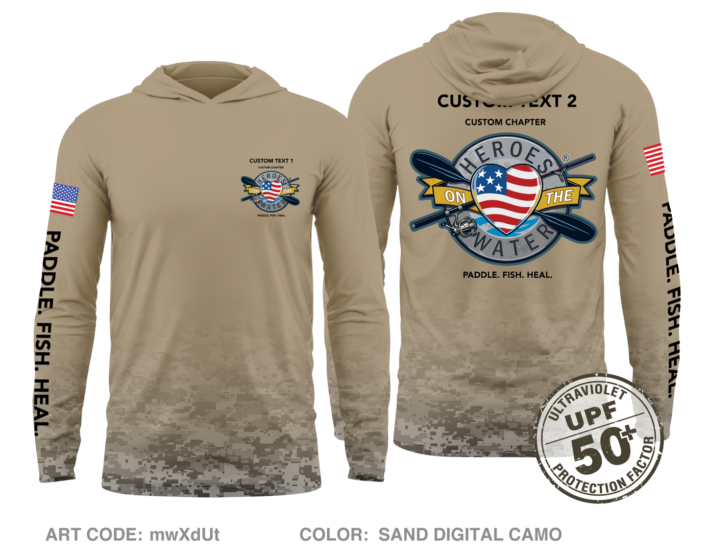 CUSTOM Heroes on the Water National Core Men's UPF 50+ Hooded Performance LS Tee - Digital Camo