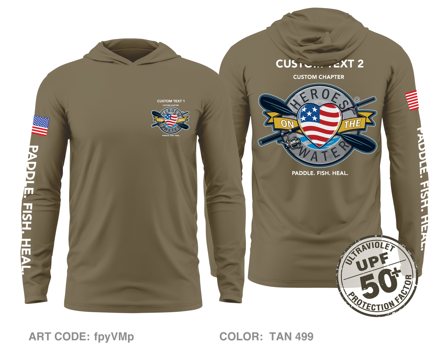 CUSTOM Heroes on the Water National Core Men's UPF 50+ Hooded Performance LS Tee