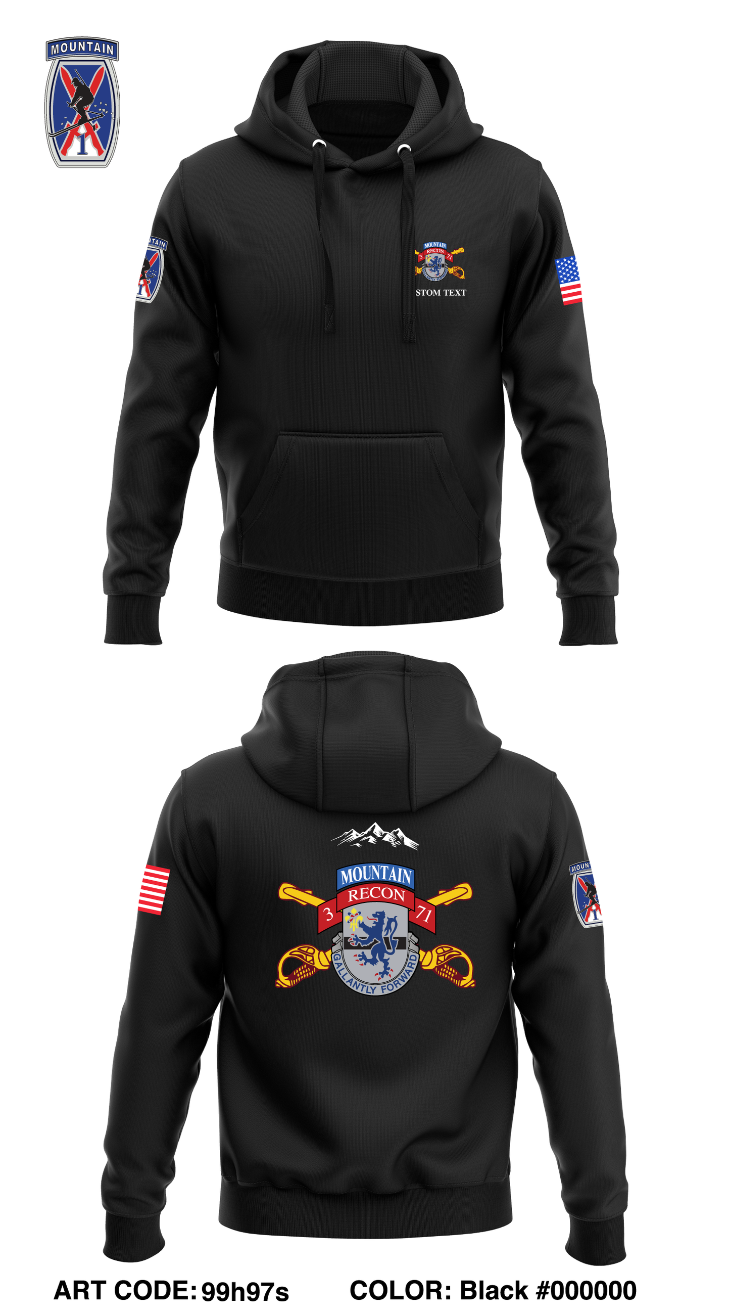CUSTOM 3-71 CAV - Unit Gear Core Men's Hooded Performance Sweatshirt - 99h97s