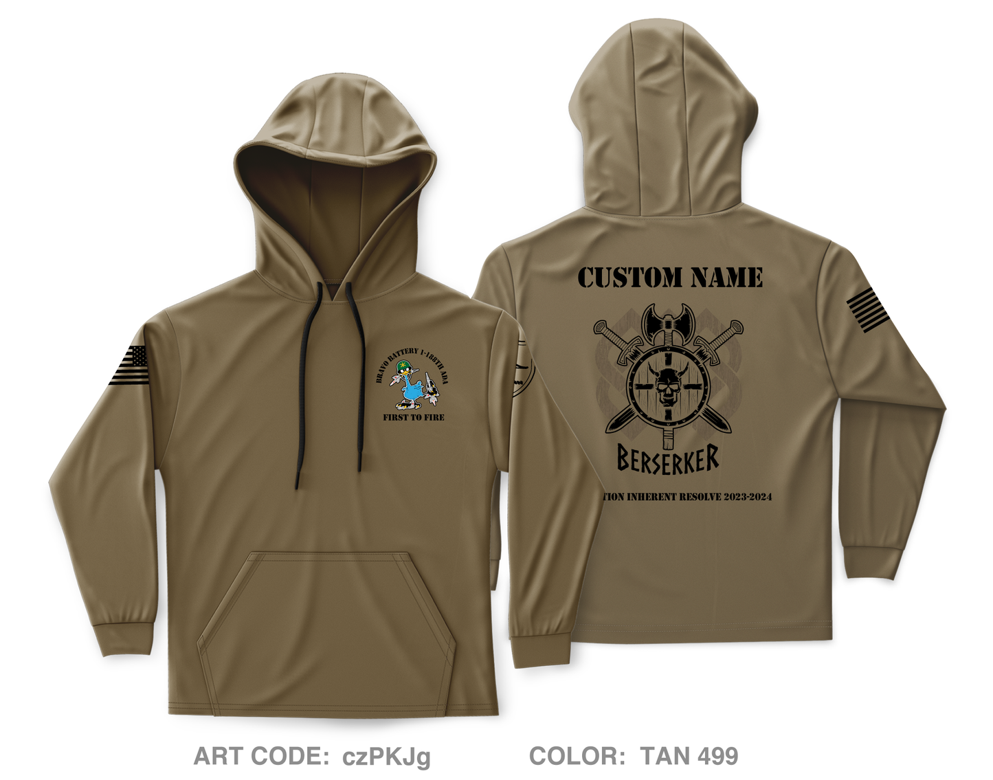 Custom B BAttery 1-188th ADA Core Men's Hooded Performance Sweatshirt - czPKJg