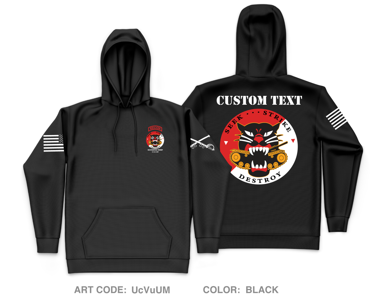 CUSTOM Destroyer Troop 2-15 CAV Core Men's Hooded Performance Sweatshirt - UcVuUM