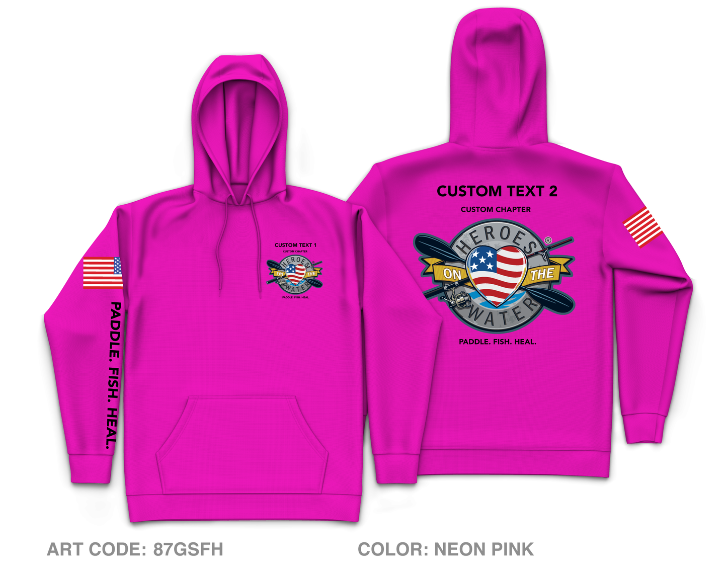 CUSTOM Heroes on the Water National  Core Men's Hooded Performance Sweatshirt - Neon