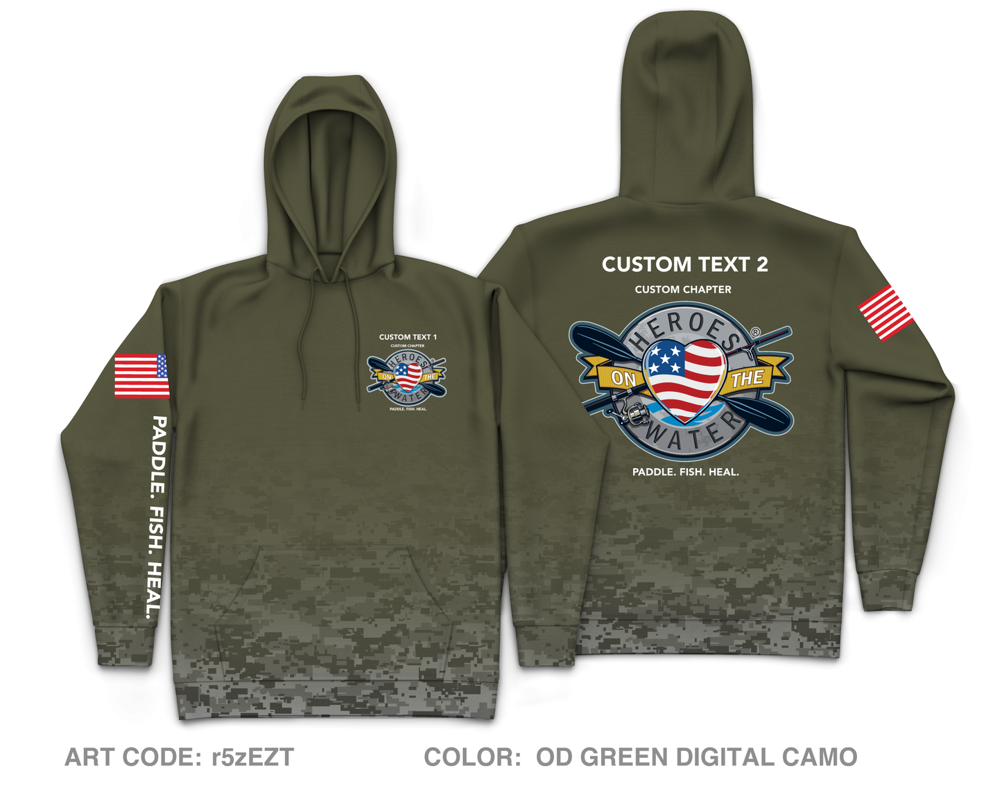 CUSTOM Heroes on the Water National Core Men's Hooded Performance Sweatshirt - Digital Camo