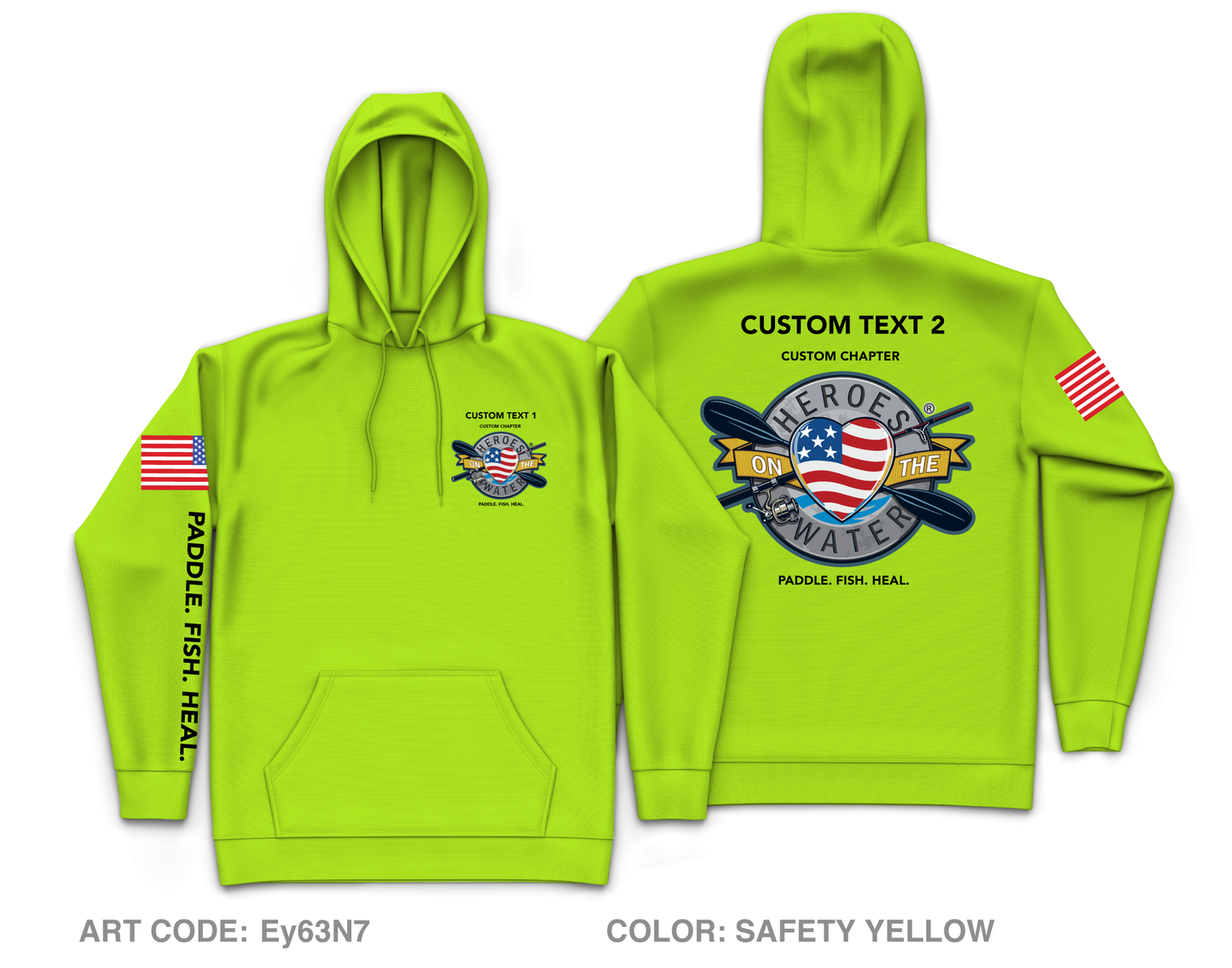CUSTOM Heroes on the Water National  Core Men's Hooded Performance Sweatshirt - Neon