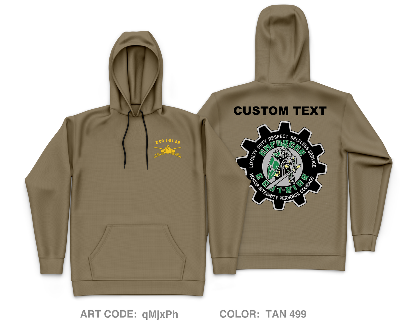 CUSTOM E Co, 1-81 AR BN, 194TH AR BDE Core Men's Hooded Performance Sweatshirt - qMjxPh