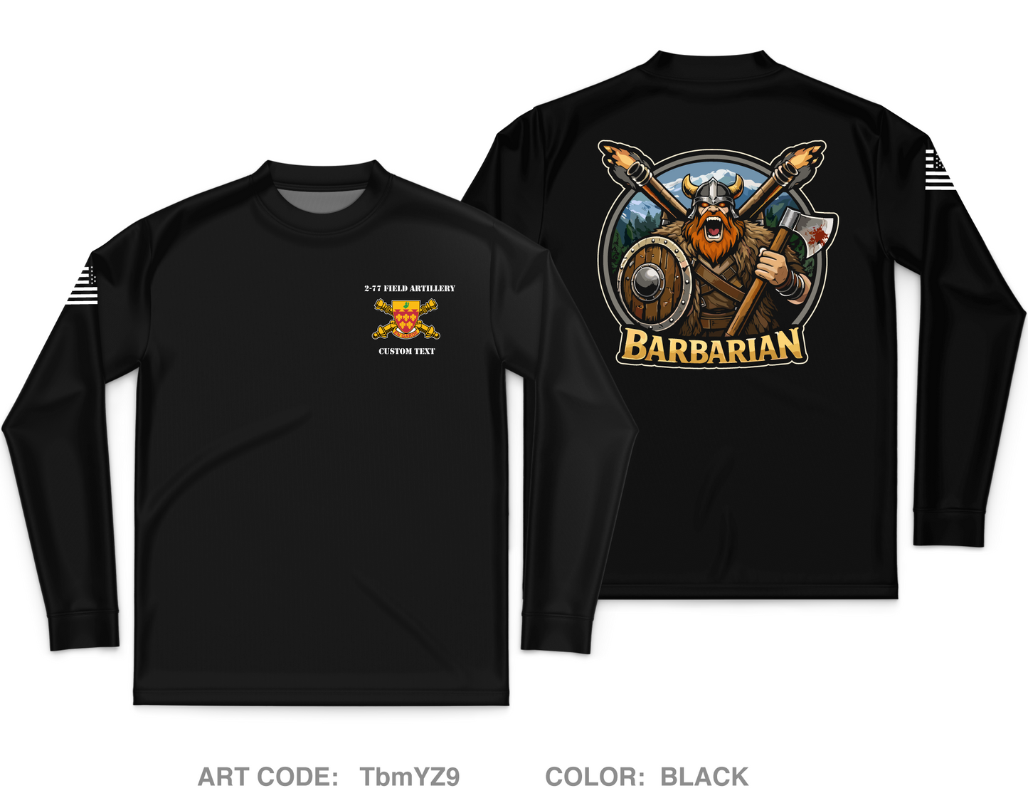 CUSTOM Barbarian Battery, 2-77 FA Core Men's LS Performance Tee - TbmYZ9