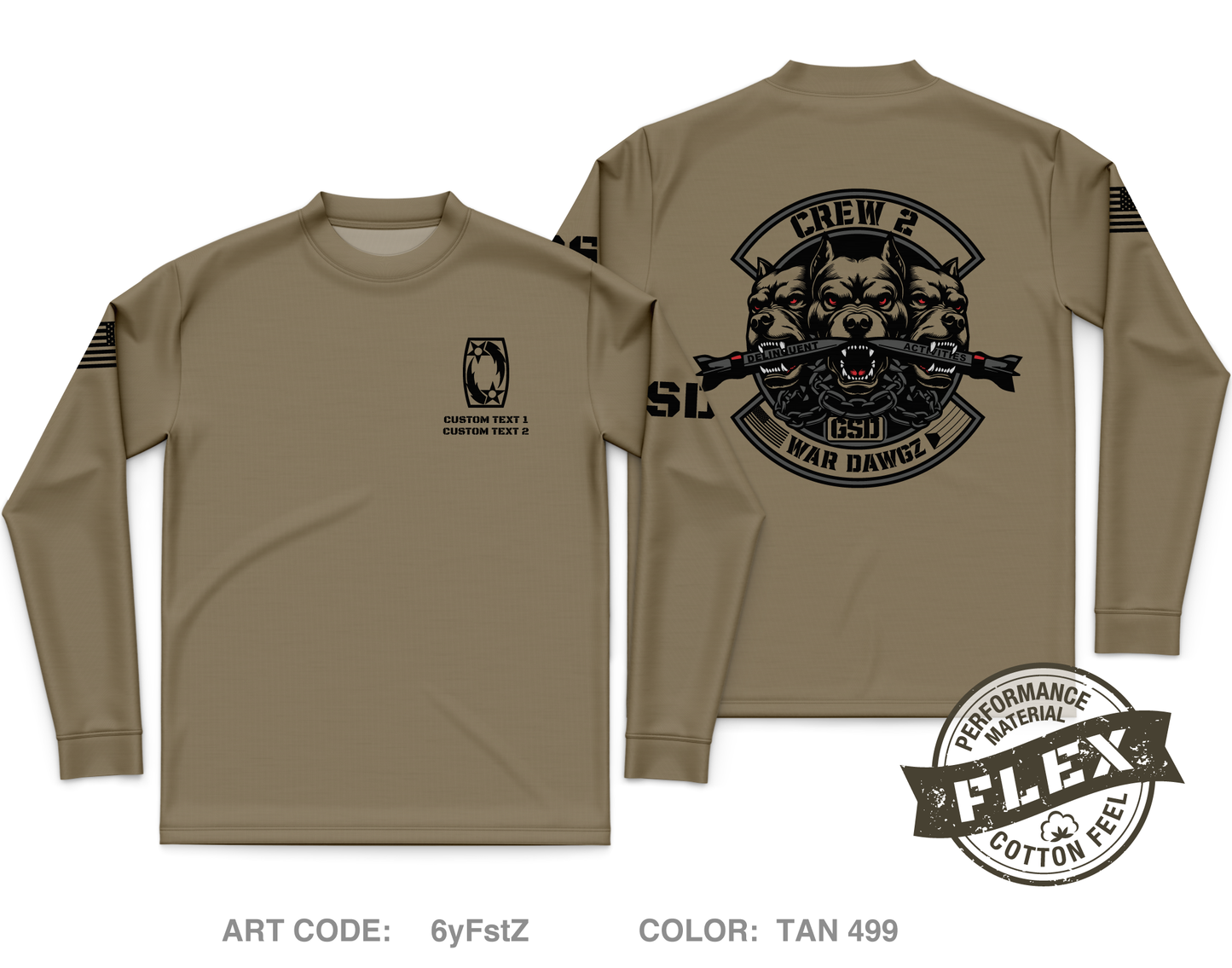 CUSTOM B 1-44 Crew 2 War Dawgz Core Men's LS Flex Performance Tee - 6yFstZ