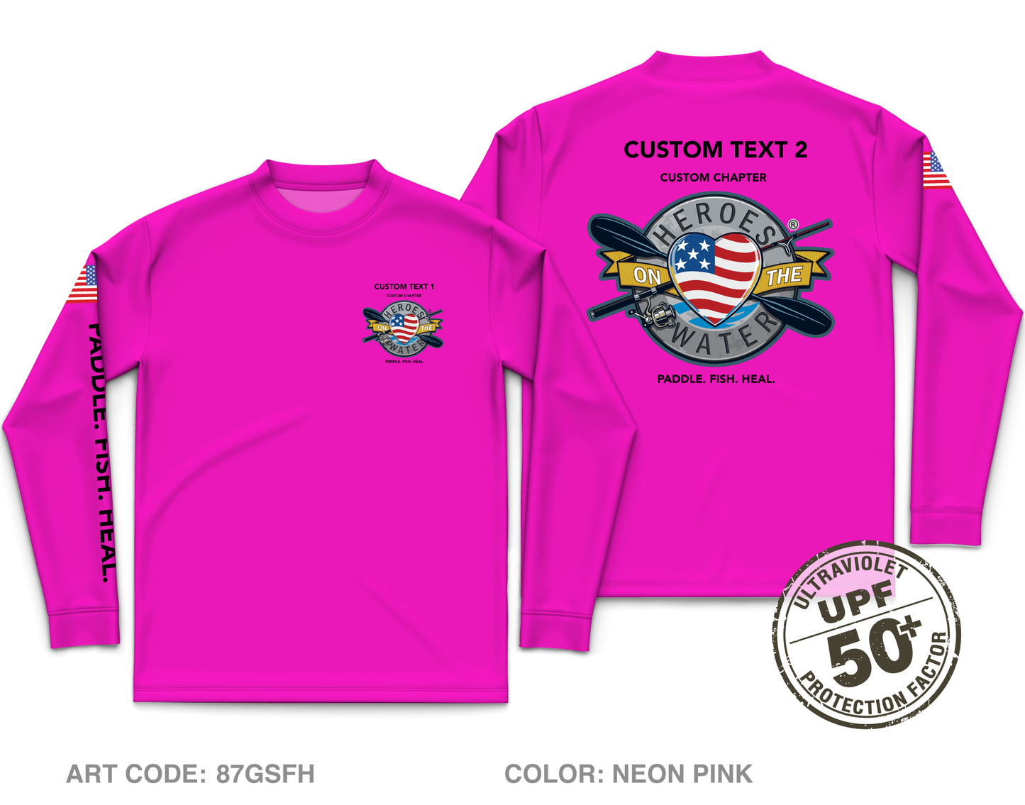 CUSTOM Heroes on the Water National Core Men's UPF 50+ Performance LS Tee - Neon