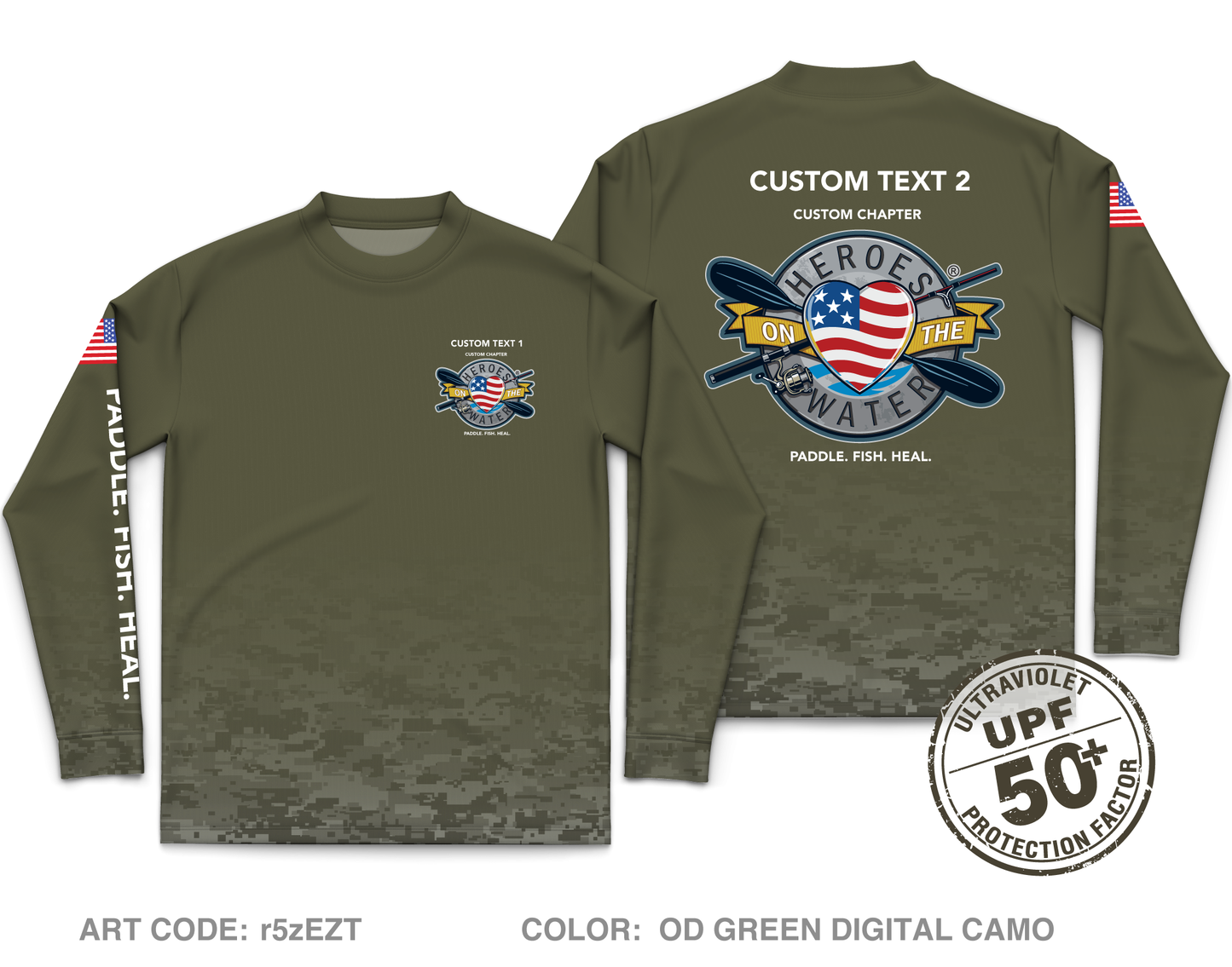 CUSTOM Heroes on the Water National Core Men's UPF 50+ Performance LS Tee - Digital Camo