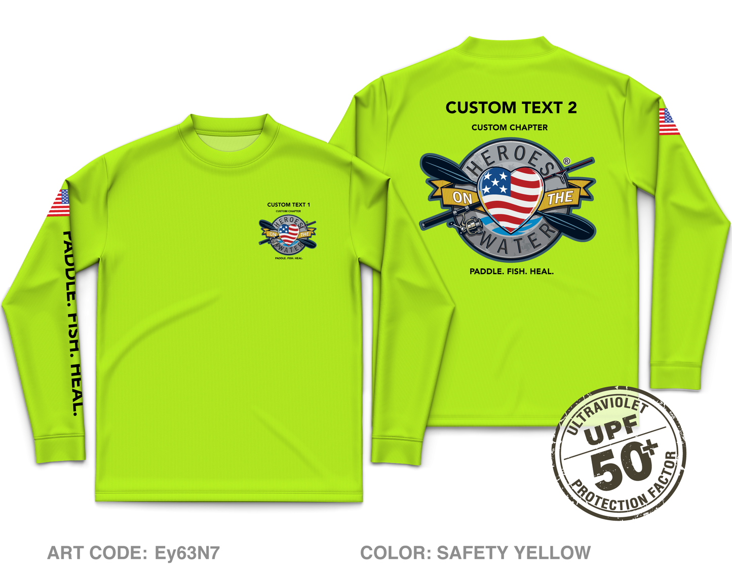 CUSTOM Heroes on the Water National Core Men's UPF 50+ Performance LS Tee - Neon