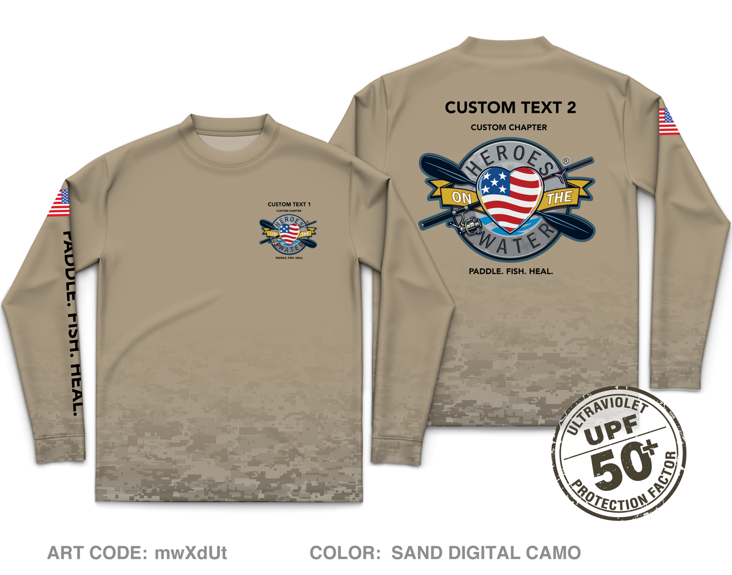 CUSTOM Heroes on the Water National Core Men's UPF 50+ Performance LS Tee - Digital Camo