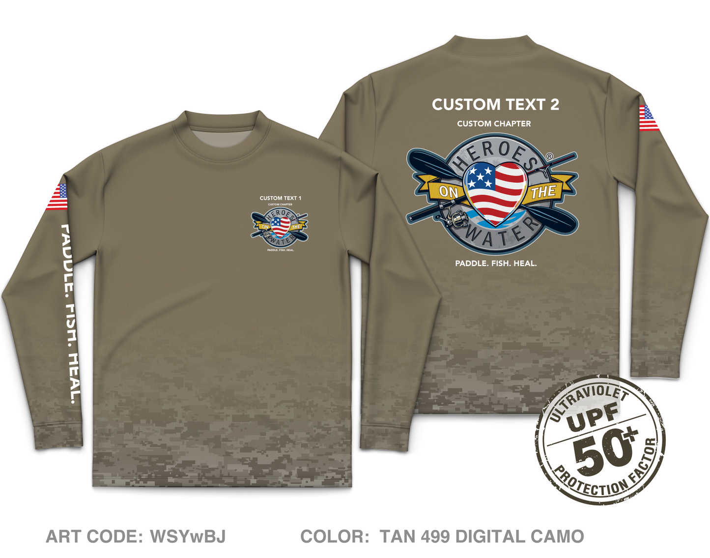 CUSTOM Heroes on the Water National Core Men's UPF 50+ Performance LS Tee - Digital Camo