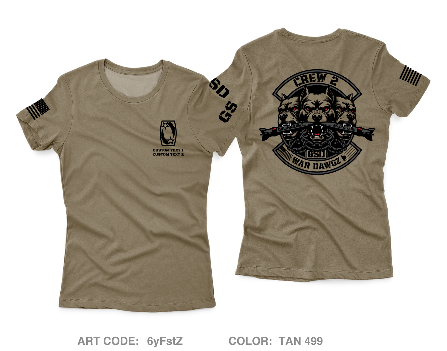 CUSTOM B 1-44 Crew 2 War Dawgz Core Women's SS Performance Tee - 6yFstZ
