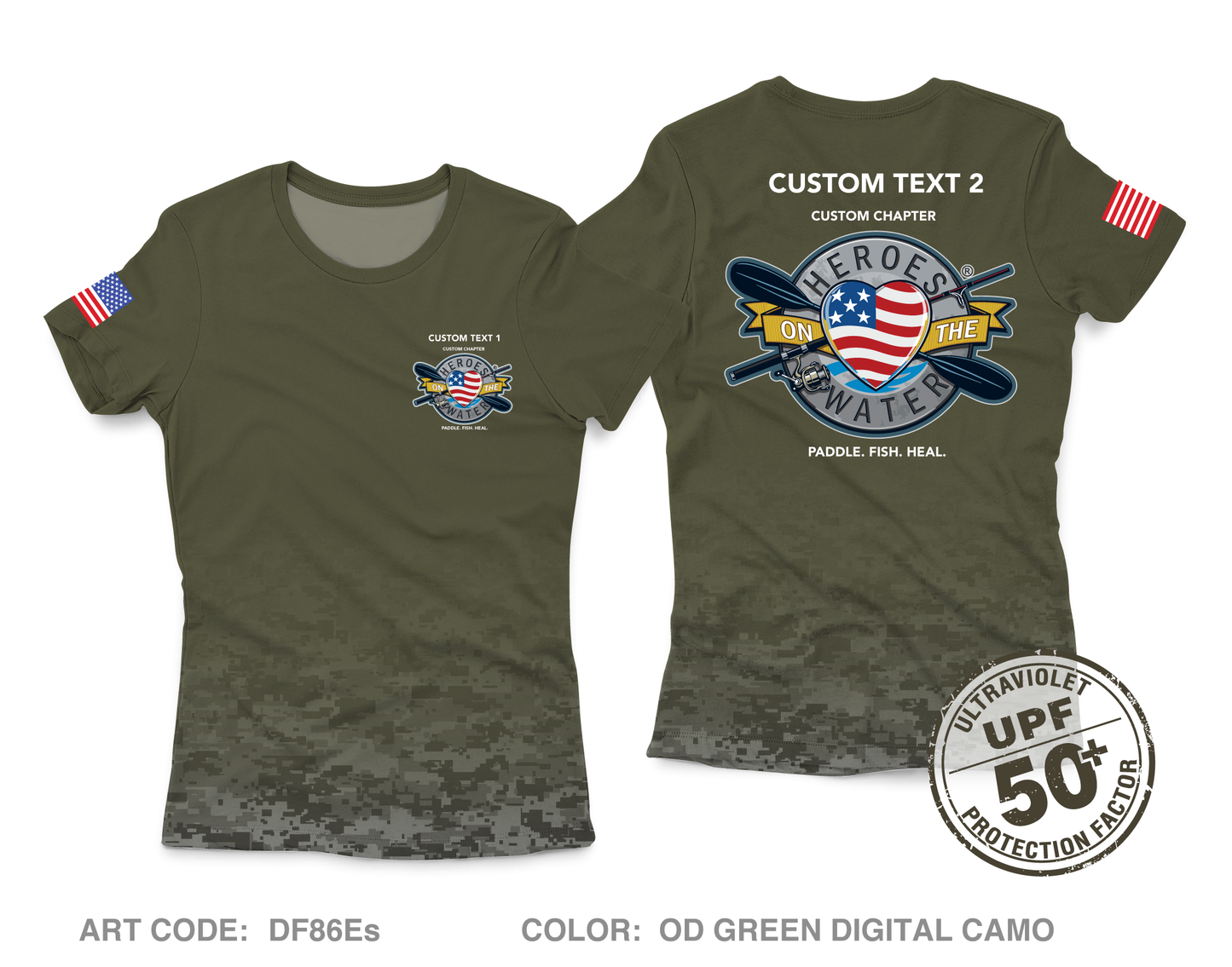 CUSTOM Heroes on the Water National Core Women's UPF 50+ Performance SS Tee - Digital Camo