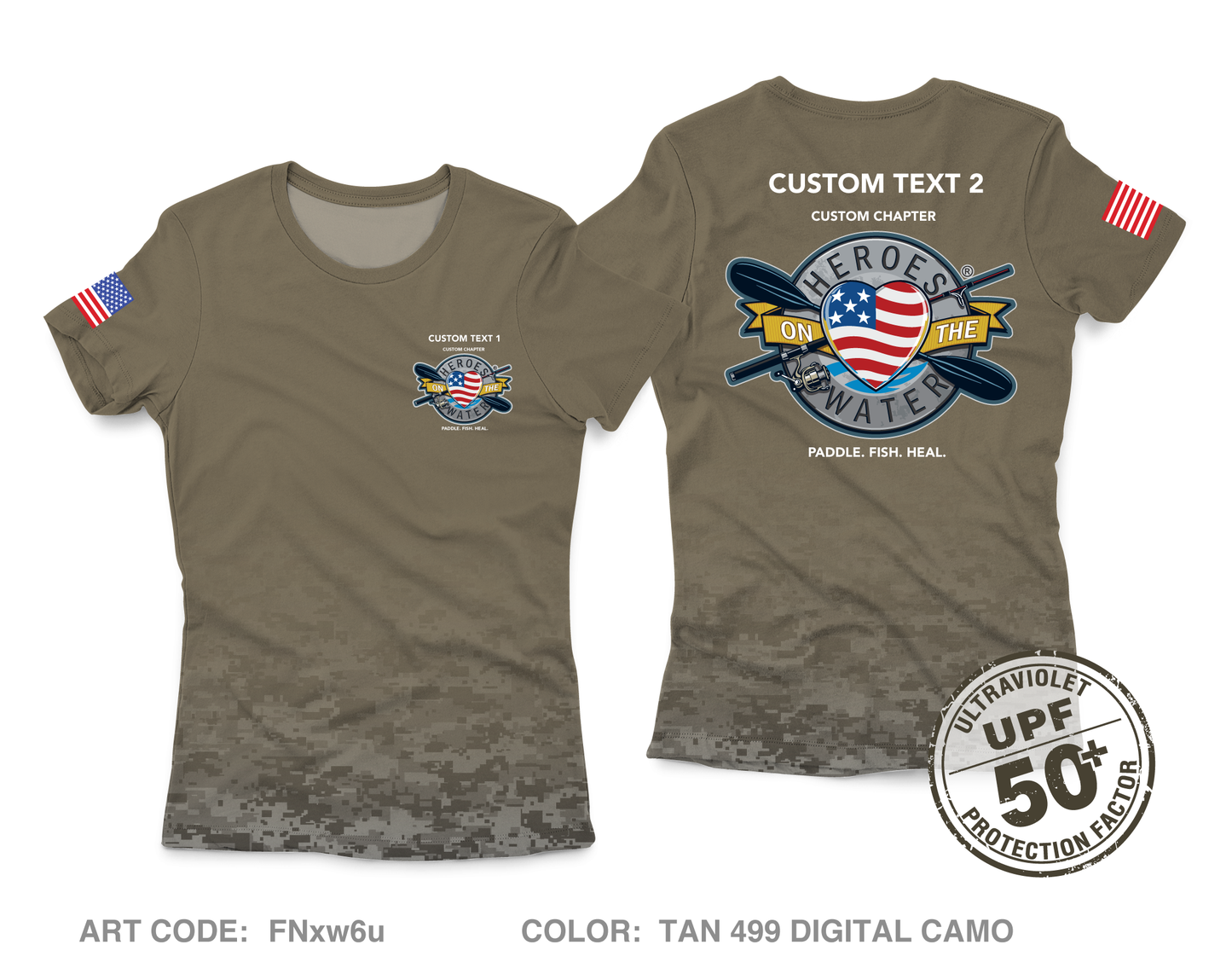 CUSTOM Heroes on the Water National Core Women's UPF 50+ Performance SS Tee - Digital Camo