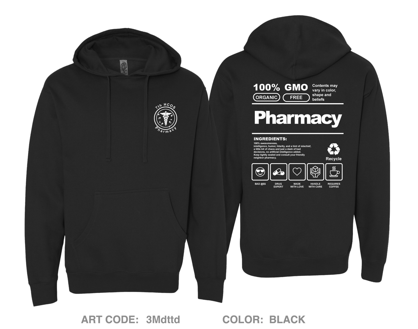 7 HCOS Pharmacy Comfort Unisex Hooded Sweatshirt - 3Mdttd