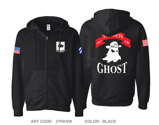 Ghost Platoon, 1st Battalion, 64th Armor Regiment, Task Force Scouts, 3rd Infantry Division Comfort Unisex Cotton Blend Full-Zip Hooded Sweatshirt - 27RKNW