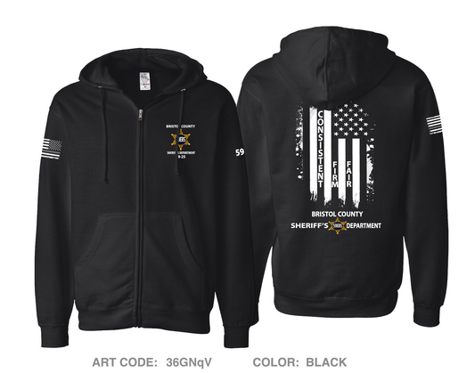 Bristol County Sheriff's Office Comfort Unisex Cotton Blend Full-Zip Hooded Sweatshirt - 36GNqV