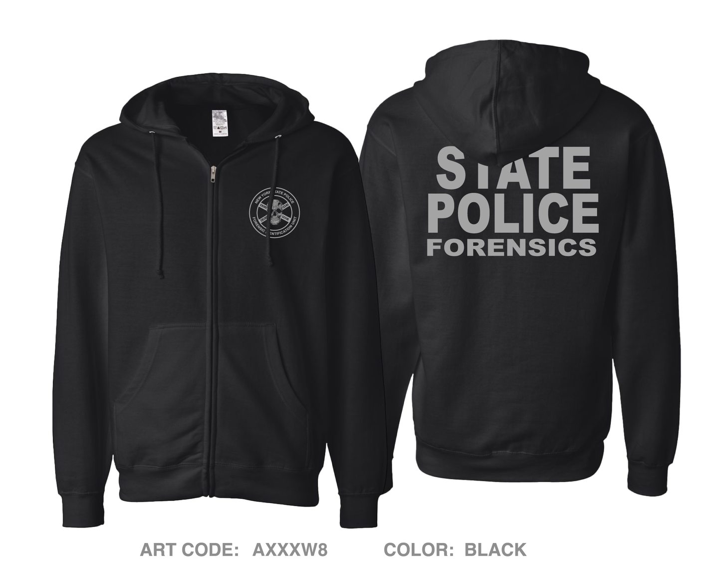 New York State Police - Forensic Identification Unit Comfort Unisex Cotton Blend Full-Zip Hooded Sweatshirt - AXXXW8