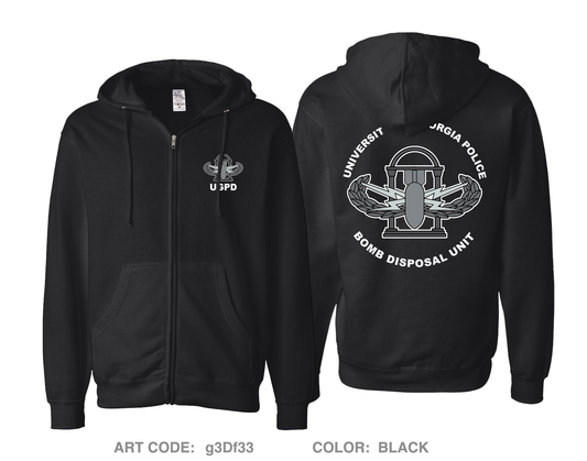 University of Georgia Bomb Disposal Unit Comfort Unisex Cotton Blend Full-Zip Hooded Sweatshirt - g3Df33