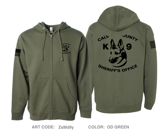 Calvert County Sheriff's Office K-9 Unit Comfort Unisex Cotton Blend Full-Zip Hooded Sweatshirt - ZsMd9y