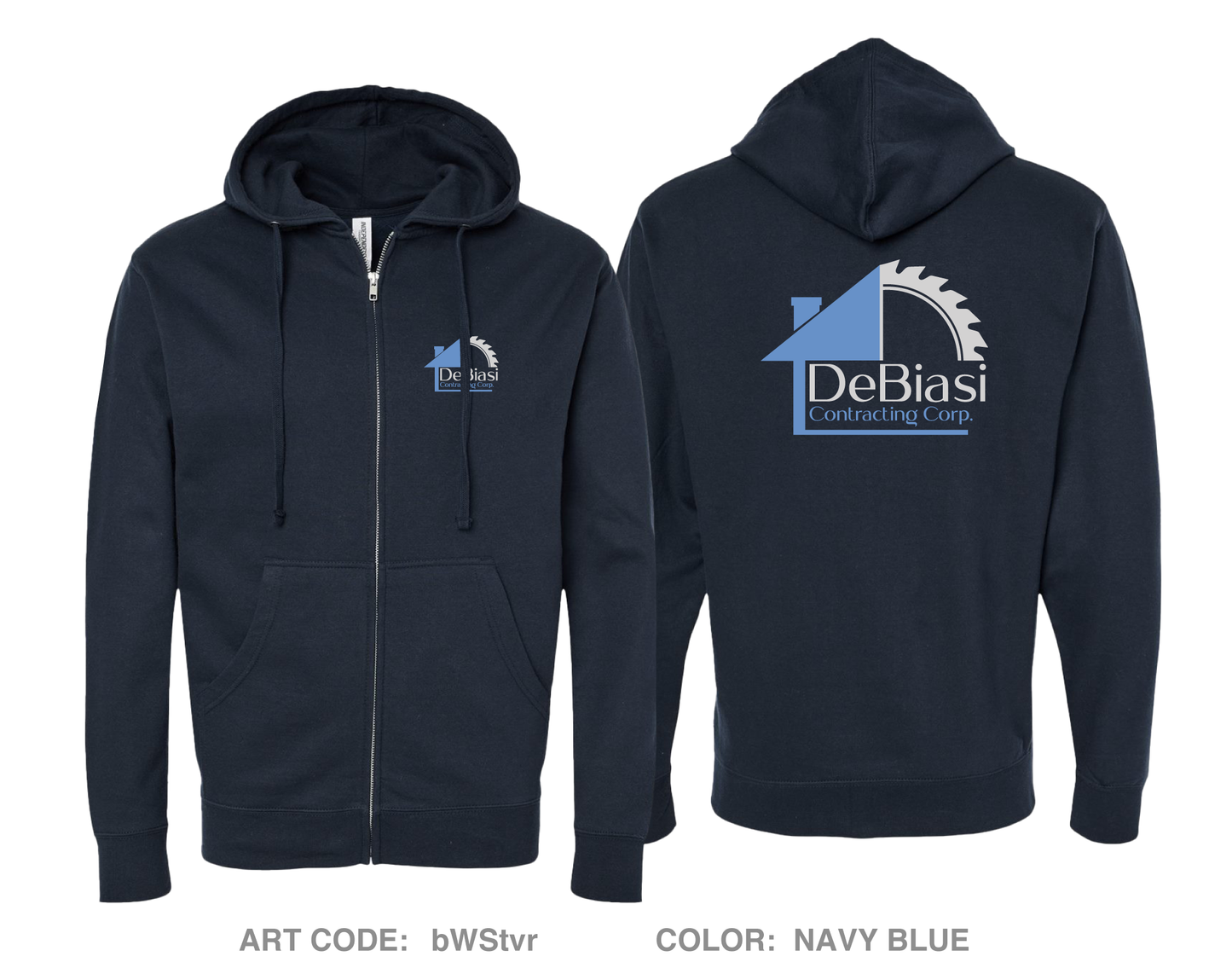 DeBiasi Contracting Corp Comfort Unisex Cotton Blend Full-Zip Hooded Sweatshirt - bWStvr