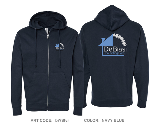 DeBiasi Contracting Corp Comfort Unisex Cotton Blend Full-Zip Hooded Sweatshirt -bWStvr
