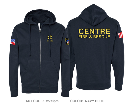 Centre Fire Department Comfort Unisex Cotton Blend Full-Zip Hooded Sweatshirt - wZt3pm